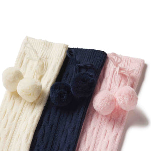 More Image, Classic and Preppy Regan Knee High Cable Socks with Pom Poms 3 Pack-Accessory-CPC - Classic Prep Childrenswear