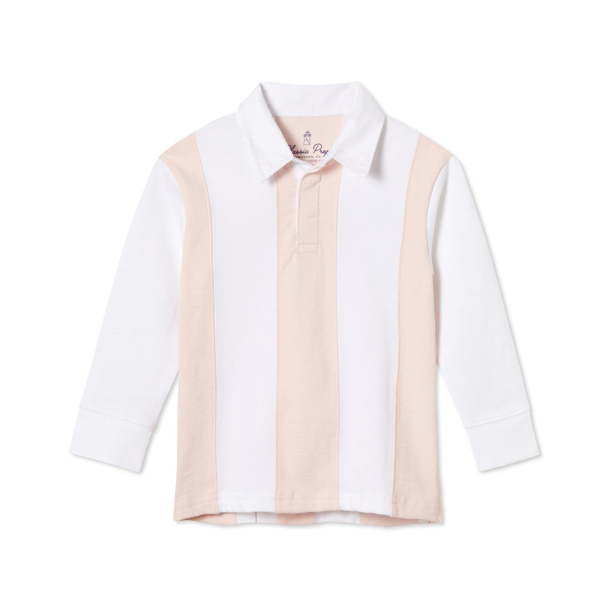 Classic and Preppy Rowan Vertical Stripe Rugby Top, Cloud Pink-Shirts and Tops-Cloud Pink-5Y-CPC - Classic Prep Childrenswear