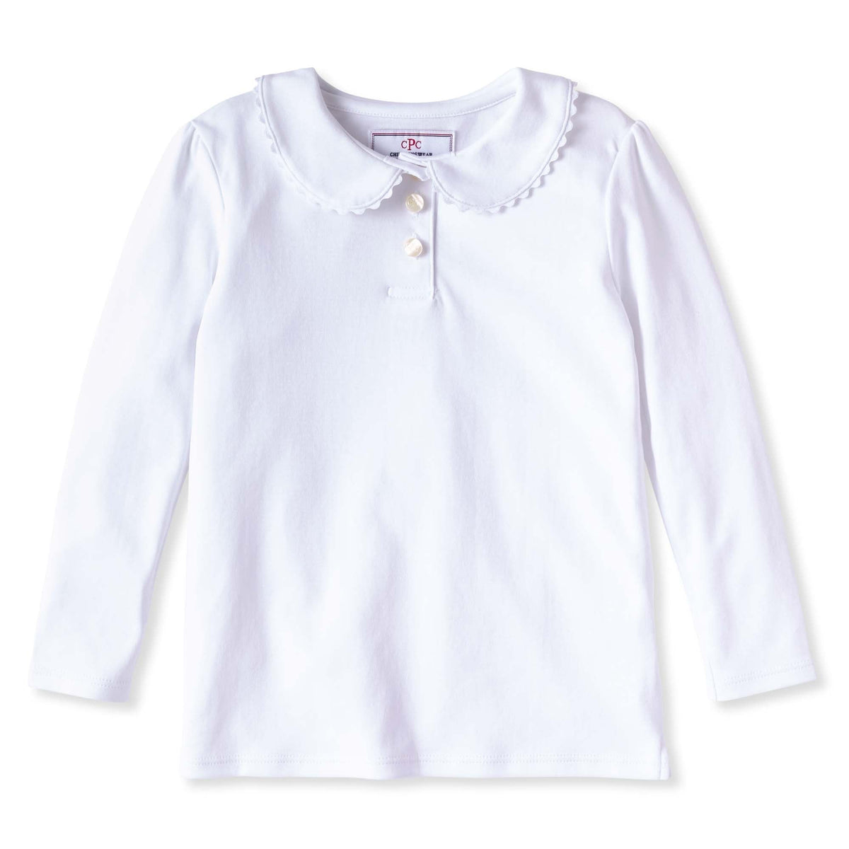 Classic and Preppy Sarah Long Sleeve Polo, Bright White with Bright White-Shirts and Tops-Bright White with Bright White-12-18M-CPC - Classic Prep Childrenswear