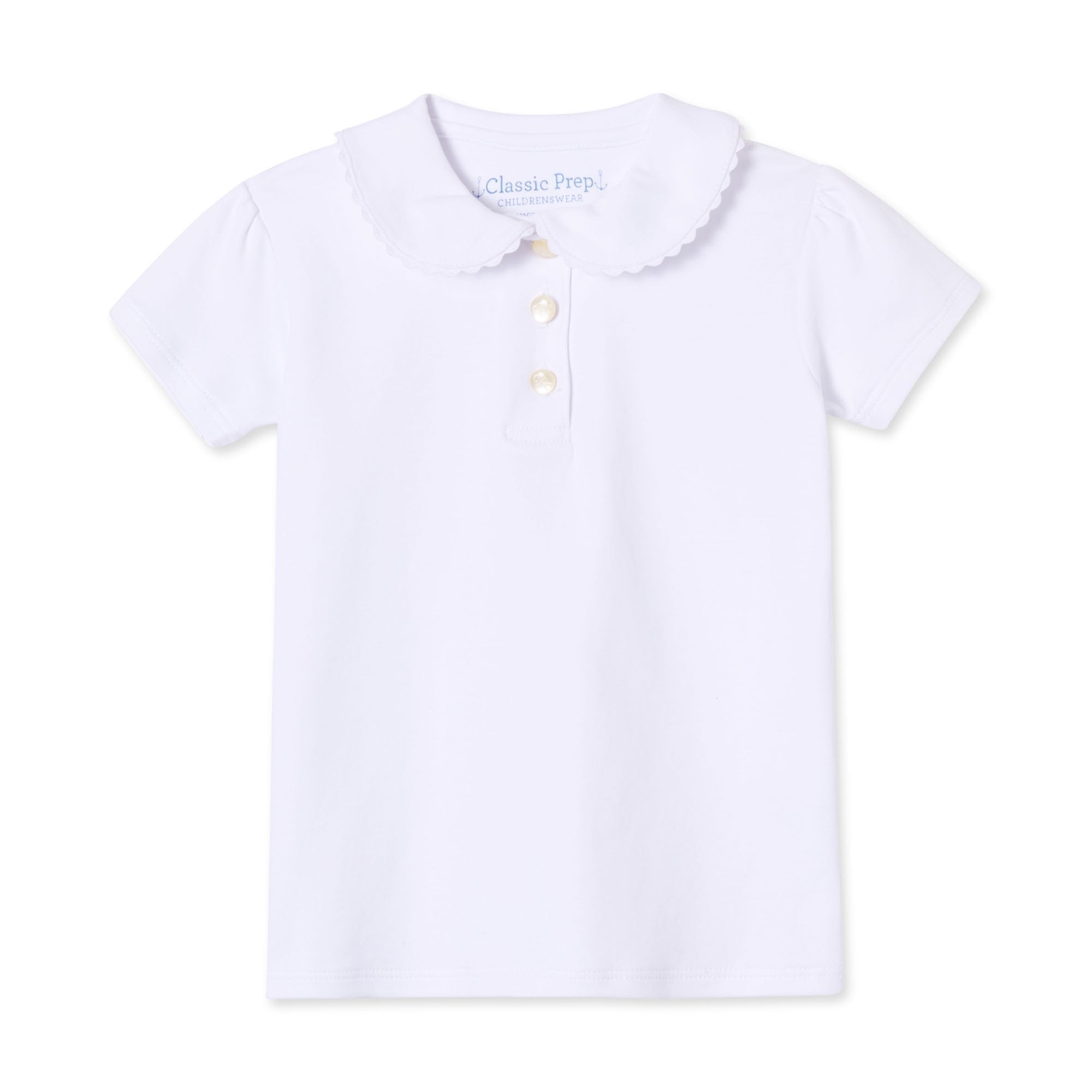 Classic and Preppy Sarah Short Sleeve Polo, Bright White-Shirts and Tops-Bright White-2T-CPC - Classic Prep Childrenswear