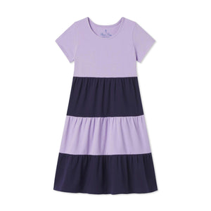 More Image, Classic and Preppy Short Sleeve Holly Tiered Colorblock Dress, Purple Pique-Dresses, Jumpsuits and Rompers-Purple Impression-2T-CPC - Classic Prep Childrenswear