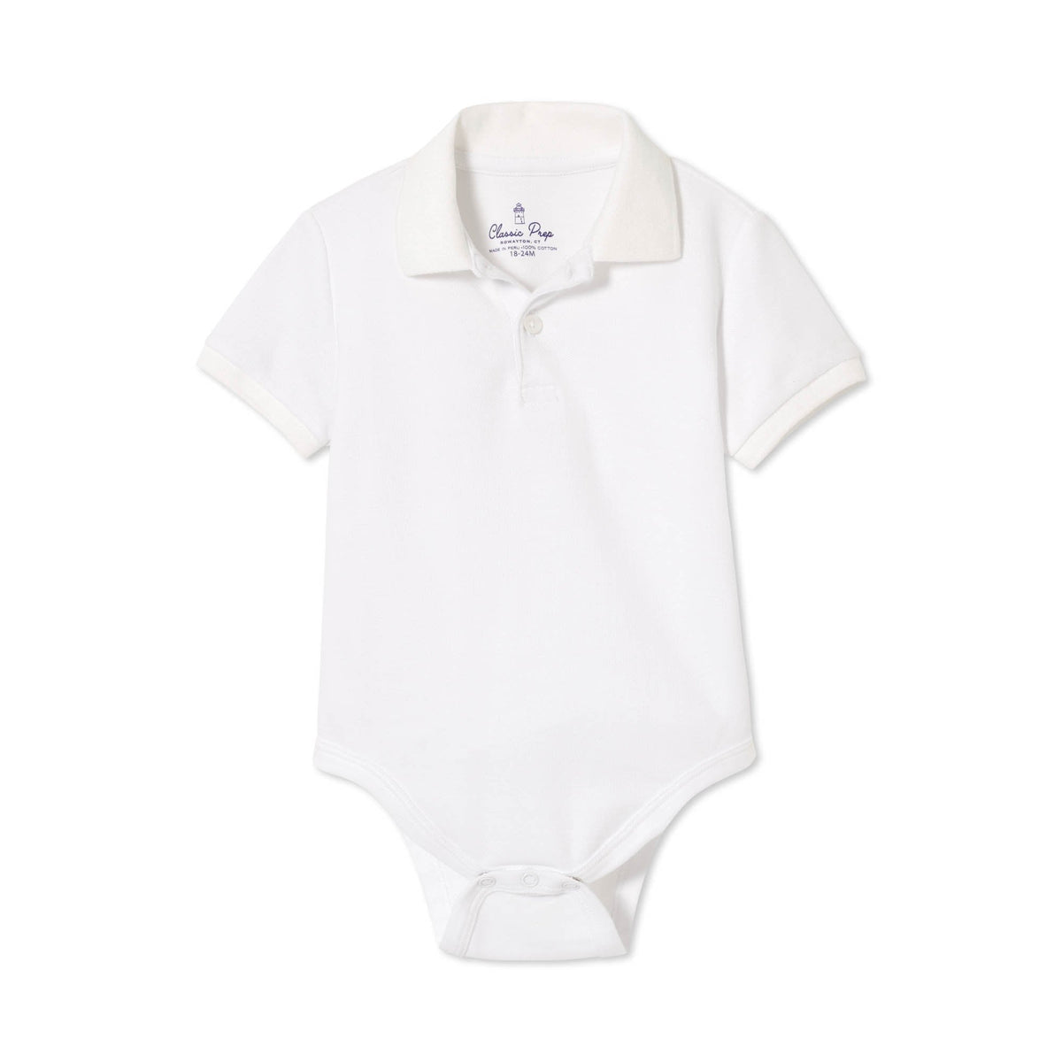 Classic and Preppy Short Sleeve Hugh Polo Onesie, Bright White Pique-Baby Rompers-Bright White-0-3M-CPC - Classic Prep Childrenswear