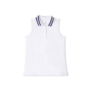 More Image, Classic and Preppy Sleeveless Samantha Tennis Polo, Bright White Pique-Shirts and Tops-Bright White-2T-CPC - Classic Prep Childrenswear