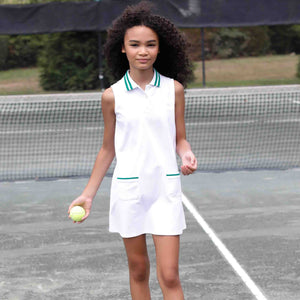 More Image, Classic and Preppy Teagan Tennis Dress, Bright White Pique-Dresses, Jumpsuits and Rompers-CPC - Classic Prep Childrenswear