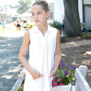 More Image, Classic and Preppy Teagan Tennis Dress, White Pique with Pink-Dresses, Jumpsuits and Rompers-CPC - Classic Prep Childrenswear