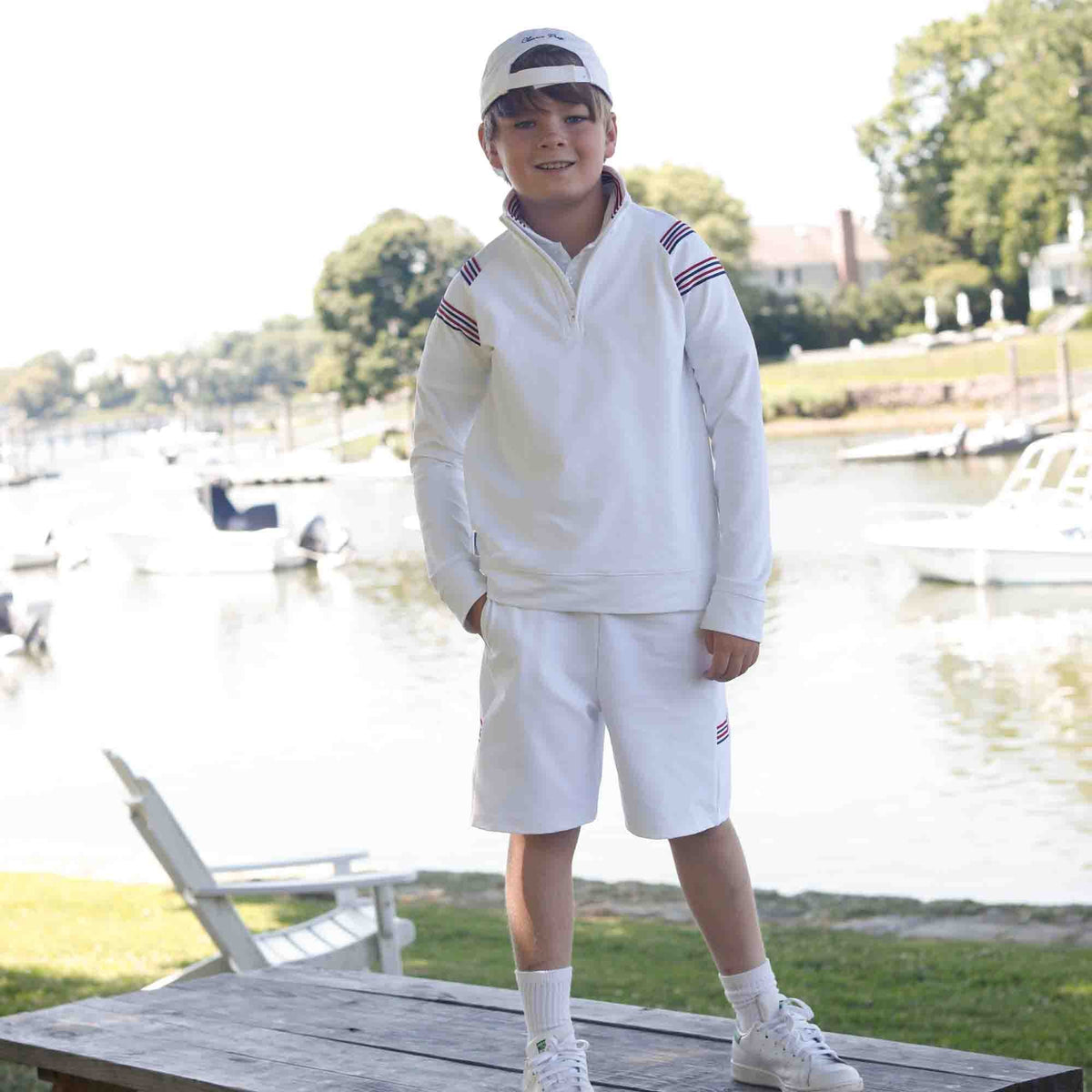 Classic and Preppy Theo Tennis Performance Americana 1/2 Zip, Bright White-Shirts and Tops-CPC - Classic Prep Childrenswear