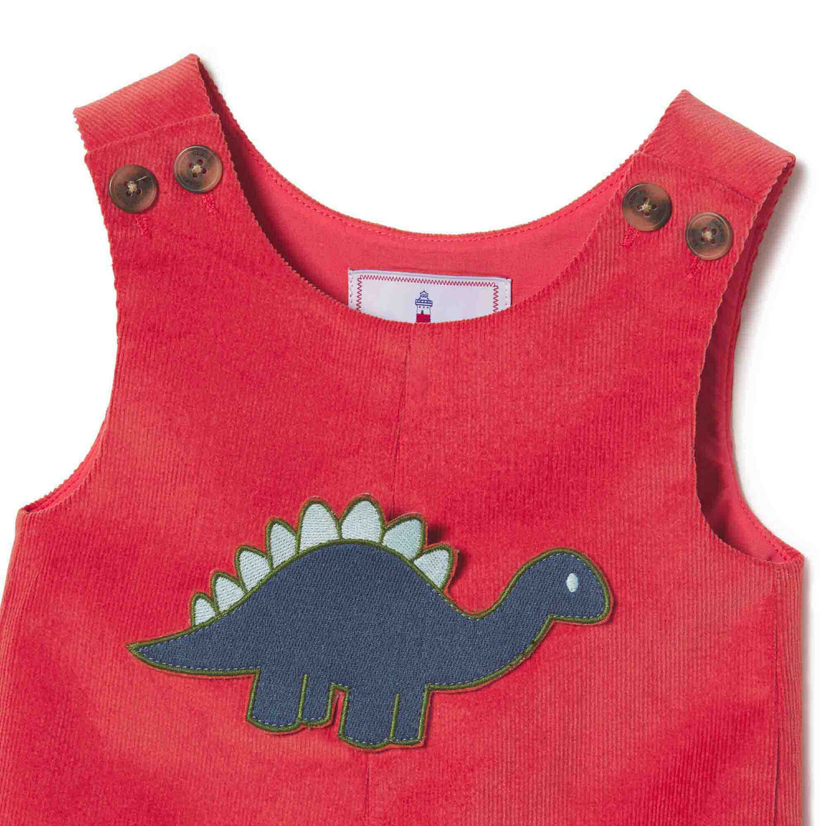 Classic and Preppy Tucker Longall Dinosaur Patch Pocket 19W Corduroy, Baked Apple-Baby Rompers-CPC - Classic Prep Childrenswear