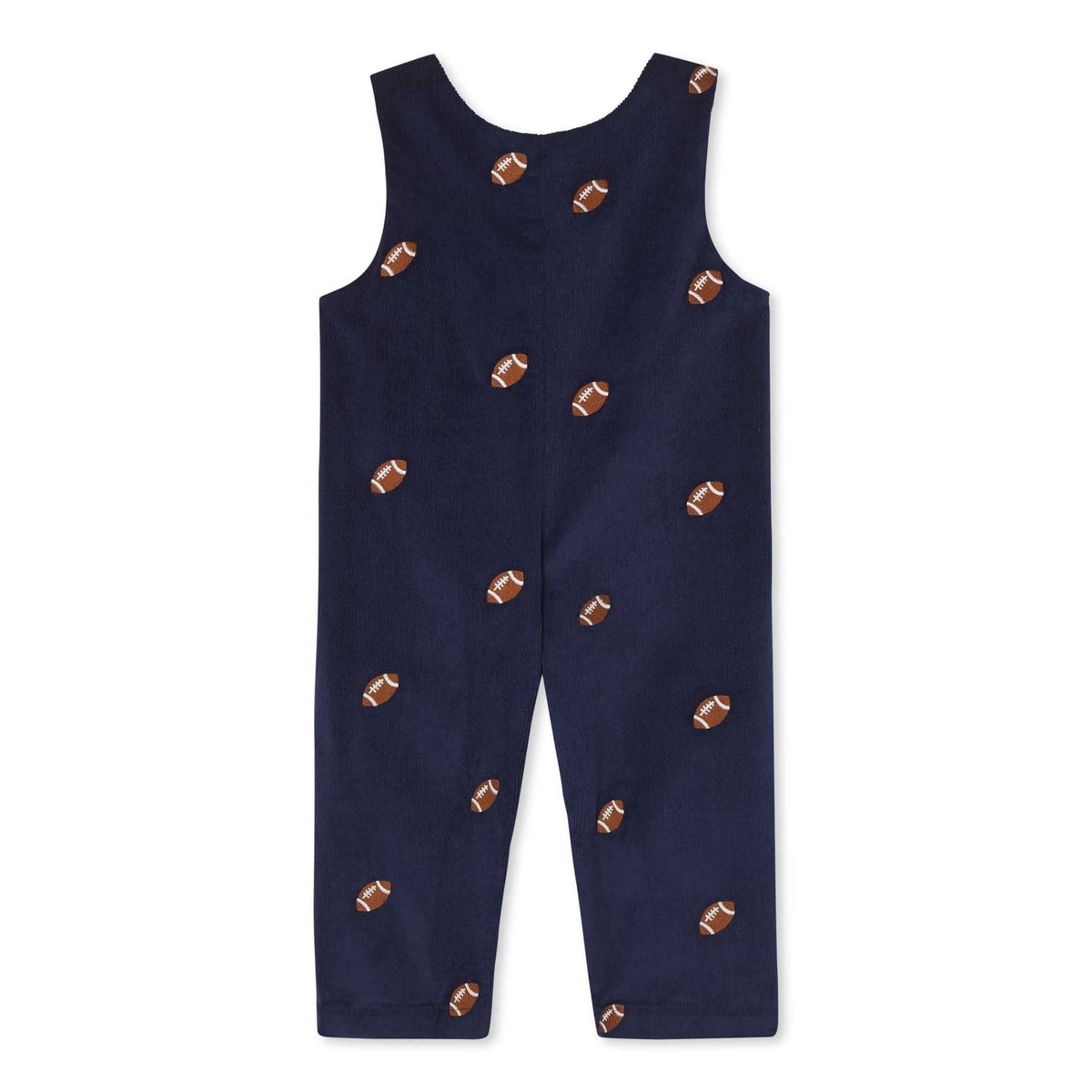 Classic and Preppy Tucker Longall, Medieval Blue Cord with Footballs-Baby Rompers-CPC - Classic Prep Childrenswear