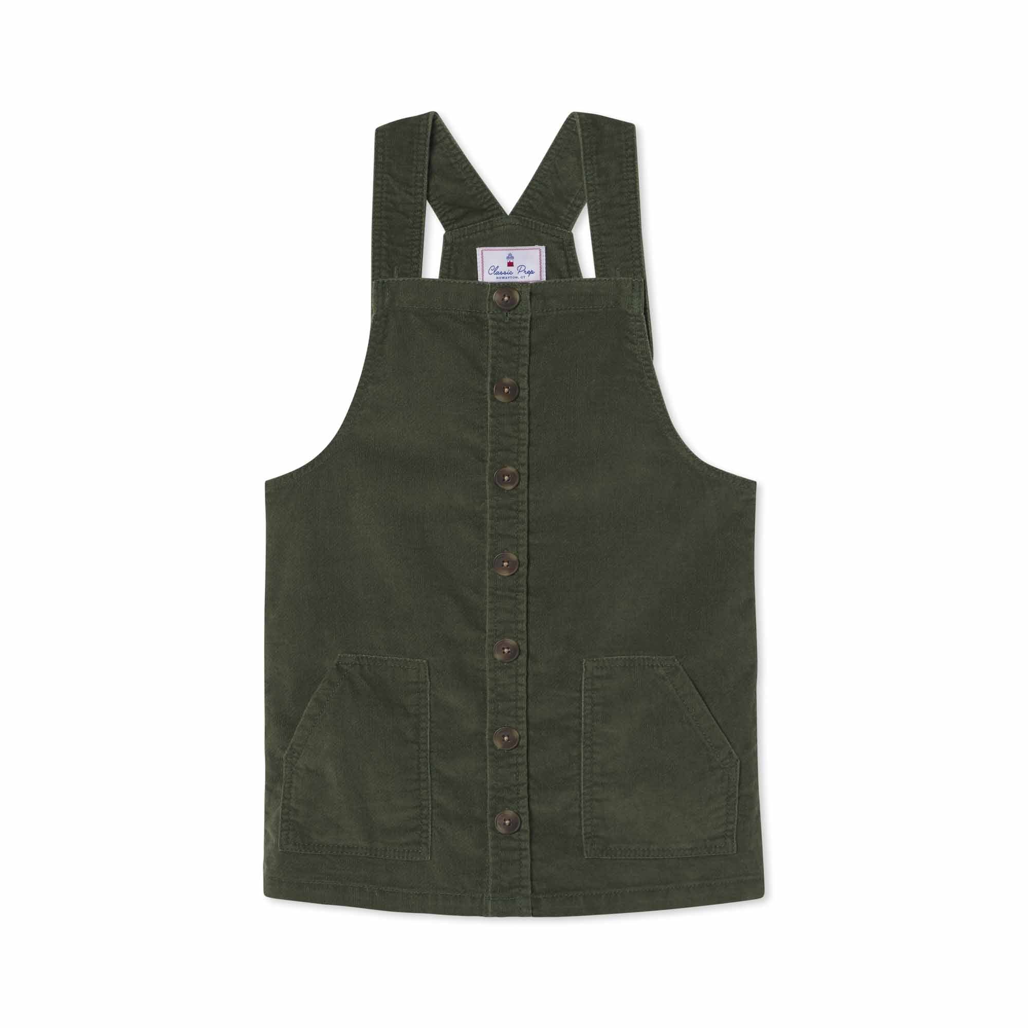 Classic and Preppy Washed Cord Jamie Jumper, Rifle Green-Dresses, Jumpsuits and Rompers-Rifle Green-2T-CPC - Classic Prep Childrenswear